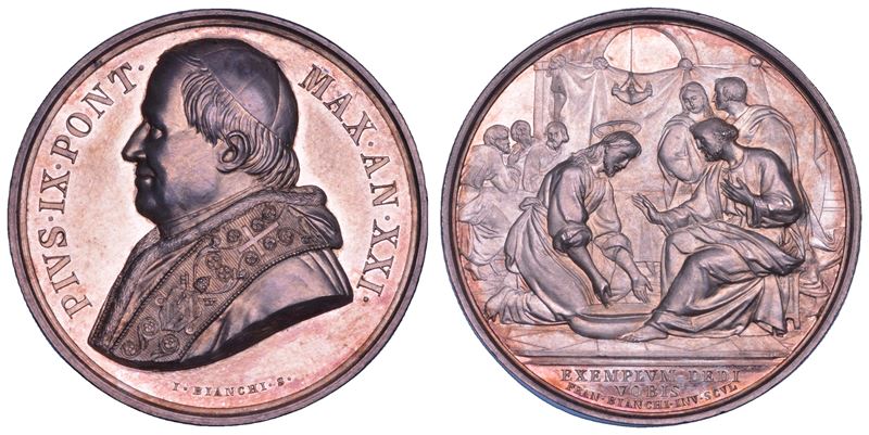 STATO PONTIFICIO. PIO IX (Giovanni Maria Mastai Ferretti), 1846-1878. Medaglia in argento (1867)/A.XXI. Lavanda dei piedi del Giovedì Santo.  - Auction Numismatics - Cambi Casa d'Aste
