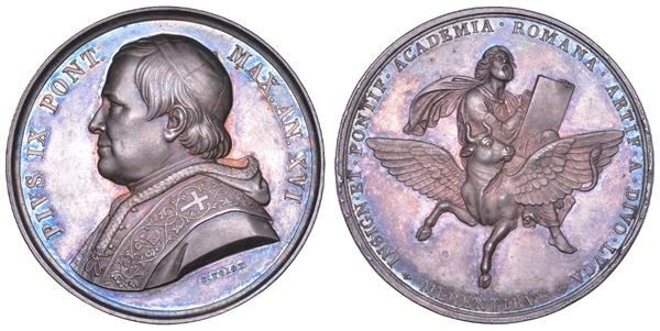 STATO PONTIFICIO. PIO IX (Giovanni Maria Mastai Ferretti), 1846-1878. Medaglia in argento (1861)/A.XVI. Accademia di San Luca.
