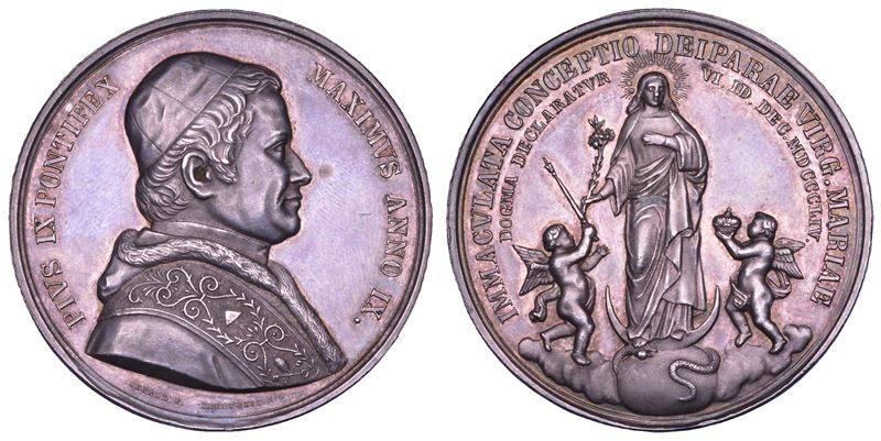 STATO PONTIFICIO. PIO IX (Giovanni Maria Mastai Ferretti), 1846-1878. Medaglia in argento 1854/A.IX. Il dogma dell'Immacolata Concezione.  - Auction Numismatics - Cambi Casa d'Aste