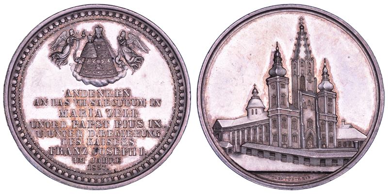 STATO PONTIFICIO. PIO IX (Giovanni Maria Mastai Ferretti), 1846-1878. Medaglia in argento 1857/A.XII. VII centenario di Mariazell.  - Auction Numismatics - Cambi Casa d'Aste