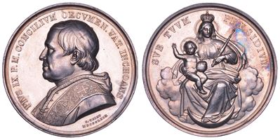 PIO IX, Medaglia in argento 1869 - Invocazione della Beata Vergine sul Concilio Ecumenico Vatican...
