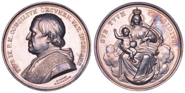 STATO PONTIFICIO. PIO IX (Giovanni Maria Mastai Ferretti), 1846-1878. Medaglia in argento 1869. Invocazione della Beata Vergine sul Concilio Ecumenico Vaticano.