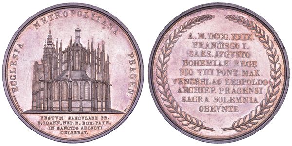 STATO PONTIFICIO. PIO VIII (Francesco Saverio Castiglioni), 1829-1830. Medaglia in argento 1829. Centesimo Anniversario dalla Canonizzazione di San Giovanni Nepomuceno a Praga.