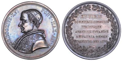 Gregorio XVI, Medaglia in argento commemorativa della Fondazione della Camera di Commercio di Rom...