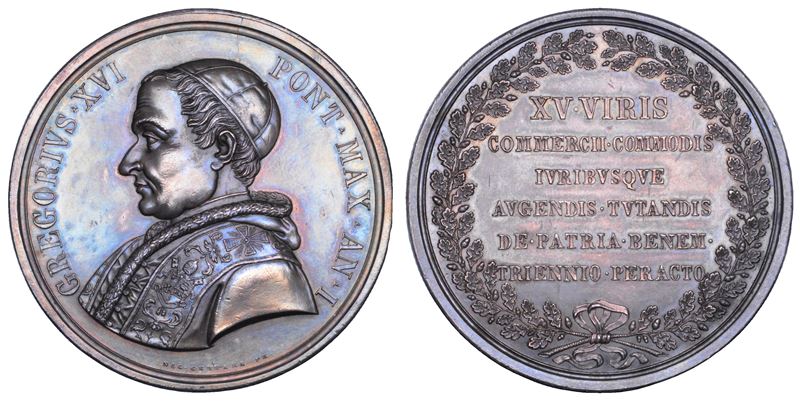 STATO PONTIFICIO. GREGORIO XVI (Bartolomeo Alberto Cappellari), 1831-1846. Medaglia in argento A. I (1831). Fondazione della Camera di Commercio di Roma.  - Auction Numismatics - Cambi Casa d'Aste