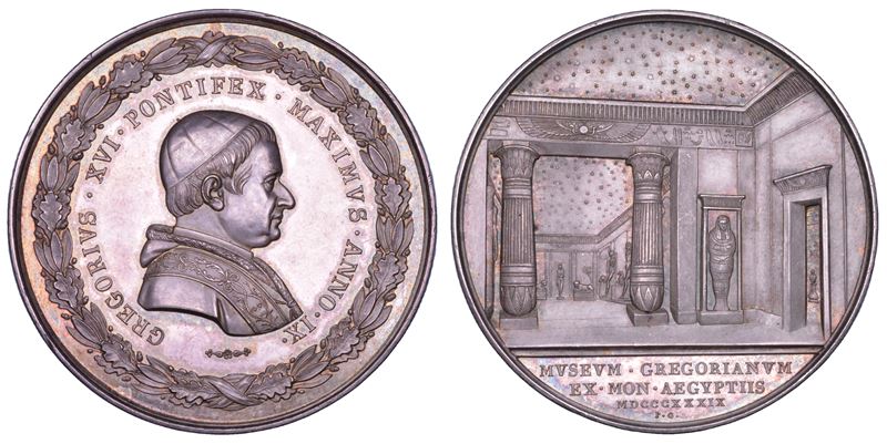 STATO PONTIFICIO. GREGORIO XVI (Bartolomeo Alberto Cappellari), 1831-1846. Medaglia in argento 1839/A. IX. Inaugurazione del Museo Gregoriano Egizio.  - Auction Numismatics - Cambi Casa d'Aste