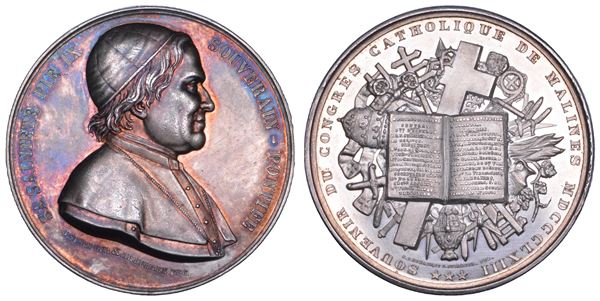 STATO PONTIFICIO. PIO IX (Giovanni Maria Mastai Ferretti), 1846-1878. Medaglia in argento 1863/(A.XVII). Congresso Cattolico di Malines.