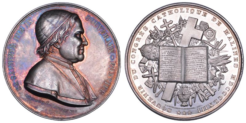 STATO PONTIFICIO. PIO IX (Giovanni Maria Mastai Ferretti), 1846-1878. Medaglia in argento 1863/(A.XVII). Congresso Cattolico di Malines.  - Auction Numismatics - Cambi Casa d'Aste