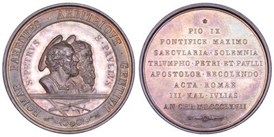 Mastai Ferretti, Medaglia in argento per il 18° Centenario del martirio dei SS. Pietro e Paolo, 1...