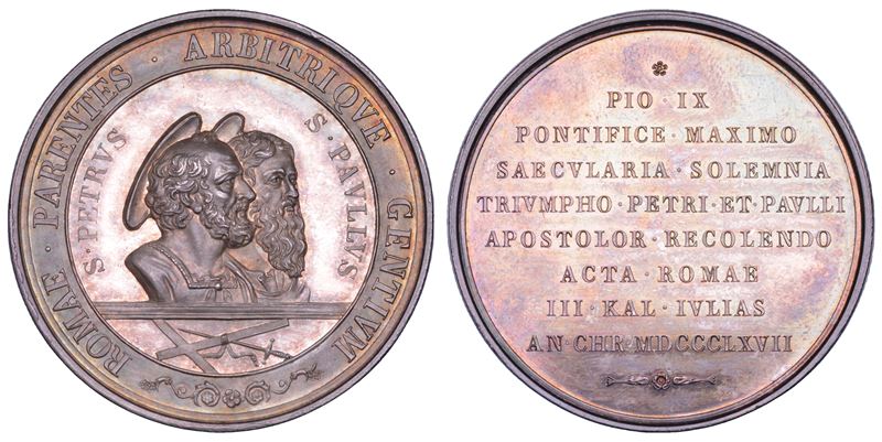 STATO PONTIFICIO. PIO IX (Giovanni Maria Mastai Ferretti), 1846-1878. Medaglia in argento 1867/(A.XXII). 18° Centenario del martirio dei SS. Pietro e Paolo.  - Asta Numismatica - Cambi Casa d'Aste
