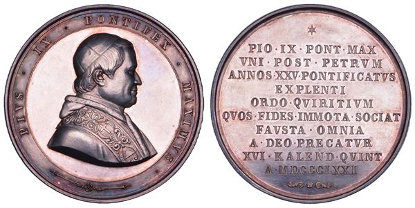 STATO PONTIFICIO. PIO IX (Giovanni Maria Mastai Ferretti), 1846-1878. Medaglia in argento 1871/(A.XXVI). 25° anno di pontificato.