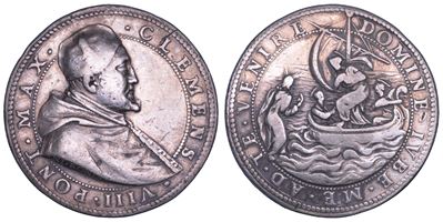 Clemente VIII (Ippolito Aldobrandini), Medaglia in argento commemorativa dell'elezione al pontifi...