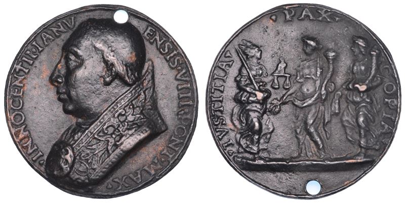 STATO PONTIFICIO. INNOCENZO VIII (Giovanni Battista Cibo), 1484-1492. Medaglia in bronzo (1486). Fine della guerra tra Stato della Chiesa e Regno di Napoli.  - Asta Numismatica - Cambi Casa d'Aste