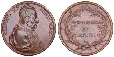 Clemente XII (Lorenzo Corsini), Medaglia in bronzo con Virtù del Pontefice, 1739
