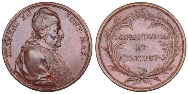 STATO PONTIFICIO. CLEMENTE XII (Lorenzo Corsini), 1730-1740. Medaglia  in bronzo (circa 1739). Virtù del Pontefice.
