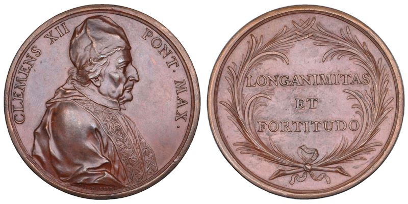 STATO PONTIFICIO. CLEMENTE XII (Lorenzo Corsini), 1730-1740. Medaglia  in bronzo (circa 1739). Virtù del Pontefice.  - Auction Numismatics - Cambi Casa d'Aste