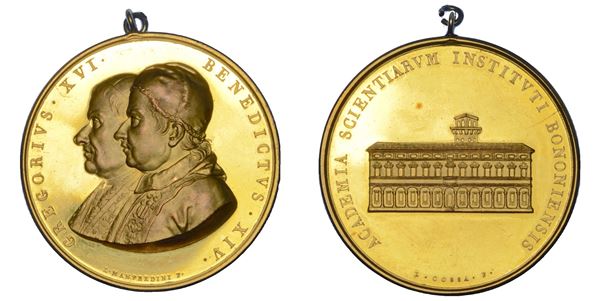 STATO PONTIFICIO. GREGORIO XVI (Bartolomeo Alberto Cappellari), 1831-1846. Medaglia in bronzo dorato. Accademia delle Scienze di Bologna.