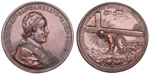 STATO PONTIFICIO. CLEMENTE XIV (Gian Vincenzo Antonio Ganganelli), 1769-1774. Medaglia in bronzo (circa 1770).