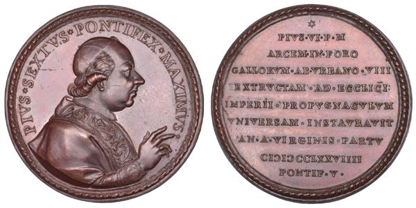STATO PONTIFICIO. PIO VI (Giannangelo Braschi), 1775-1799. Medaglia in bronzo 1779/A.V. Restauri al Forte Urbano in Castelfranco Emilia.