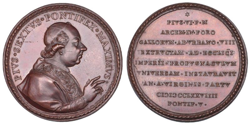 STATO PONTIFICIO. PIO VI (Giannangelo Braschi), 1775-1799. Medaglia in bronzo 1779/A.V. Restauri al Forte Urbano in Castelfranco Emilia.  - Asta Numismatica - Cambi Casa d'Aste