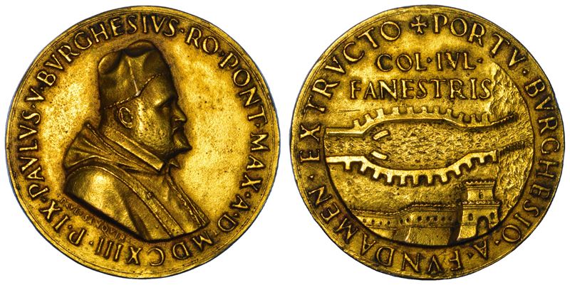 STATO PONTIFICIO. PAOLO V (Camillo Borghese), 1605-1621. Medaglia in bronzo dorato 1613. Posa della prima pietra per la costruzione del nuovo porto di Fano.  - Auction Numismatics - Cambi Casa d'Aste