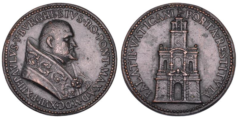STATO PONTIFICIO. PAOLO V (Camillo Borghese), 1605-1621. Medaglia in bronzo 1617. Ricostruzione della Porta Vaticana.  - Auction Numismatics - Cambi Casa d'Aste