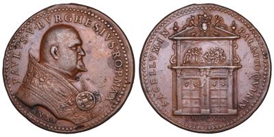 Paolo V (Camillo Borghese), Medaglia in bronzo con il busto e il portale della Cappella Paolina, ...