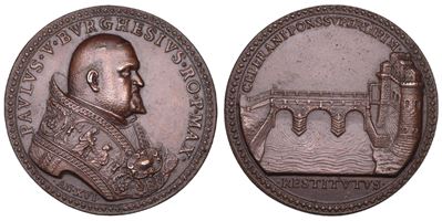 Paolo V (Camillo Borghese), Medaglia in bronzo per la ricostruzione del Ponte di Ceprano, 1620