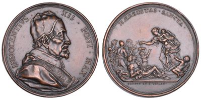INNOCENZO XII, Medaglia in bronzo commemorativa con Busto e Carità pontificia, 1691–1700