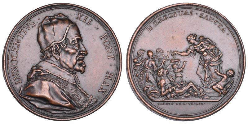 STATO PONTIFICIO. INNOCENZO XII (Antonio Pignatelli), 1691–1700. Medaglia in bronzo s.d. Opere del Pontefice a favore dei bisognosi.  - Asta Numismatica - Cambi Casa d'Aste