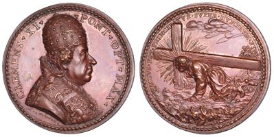 Clemente XI (Giovanni Francesco Albani), Medaglia in bronzo per l'elezione al Pontificato, 1700-1...