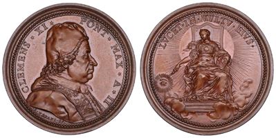 CLEMENTE XI (Giovanni Francesco Albani), Medaglia in bronzo, 1702 - Dominio della religione Crist...