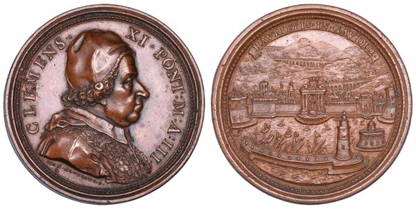 STATO PONTIFICIO. CLEMENTE XI (Giovanni Francesco Albani), 1700-1721. Medaglia in bronzo A. III (1703). Il nuovo acquedotto di Civitavecchia.
