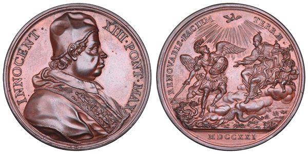 STATO PONTIFICIO. INNOCENZO XIII (Michelangelo Conti di Poli), 1721-1724. Medaglia in bronzo 1721 (A. I). Auspici per il riassetto della situazione politico-religiosa.