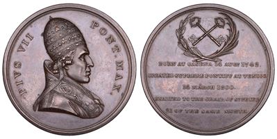PIO VII (Barnaba Chiaramonti), Medaglia in bronzo, 1800, Elezione del Pontefice