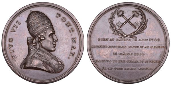 STATO PONTIFICIO. PIO VII (Barnaba Chiaramonti), 1800-1823. Medaglia in bronzo 1800/(A.I). Elezione del Pontefice.