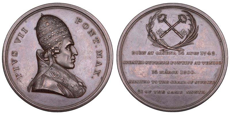 STATO PONTIFICIO. PIO VII (Barnaba Chiaramonti), 1800-1823. Medaglia in bronzo 1800/(A.I). Elezione del Pontefice.  - Asta Numismatica - Cambi Casa d'Aste