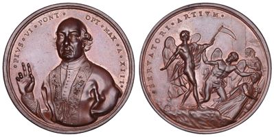 Giovanni Hamerani, Medaglia in bronzo, Stato Pontificio, Pio VI (Giannangelo Braschi), 1787
