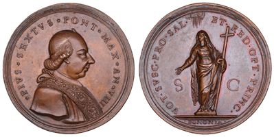 PIO VI (Giannangelo Braschi), Medaglia in bronzo commemorativa 'La Città di Bologna al ritorno de...