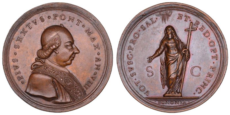 STATO PONTIFICIO. PIO VI (Giannangelo Braschi), 1775-1799. Medaglia in bronzo 1782/A. VIII. La Città di Bologna al ritorno del Pontefice da Vienna.  - Asta Numismatica - Cambi Casa d'Aste