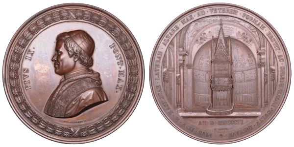 STATO PONTIFICIO. PIO IX (Giovanni Maria Mastai Ferretti), 1846-1878. Medaglia in bronzo di massimo modulo 1851. Restaurazione dell'altare papale a San Giovanni in Laterano.