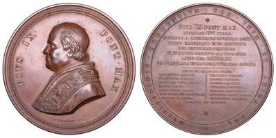Pio IX (Giovanni Maria Mastai Ferretti), Medaglia in bronzo, 1862, Seconda lotteria per l'Obolo d...