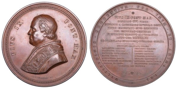 STATO PONTIFICIO. PIO IX (Giovanni Maria Mastai Ferretti), 1846-1878. Medaglia in bronzo di massimo modulo 1862/A.XVI.  Seconda lotteria per l'Obolo di S. Pietro.