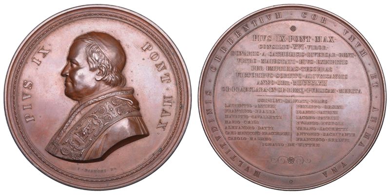 STATO PONTIFICIO. PIO IX (Giovanni Maria Mastai Ferretti), 1846-1878. Medaglia in bronzo di massimo modulo 1862/A.XVI.  Seconda lotteria per l'Obolo di S. Pietro.  - Auction Numismatics - Cambi Casa d'Aste