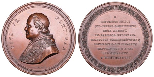STATO PONTIFICIO. PIO IX (Giovanni Maria Mastai Ferretti), 1846-1878. Medaglia in bronzo di massimo modulo 1876/(A.XXXI). 50° anniversario della Consacrazione Episcopale di Pio IX.