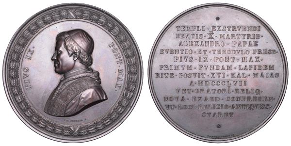 STATO PONTIFICIO. PIO IX (Giovanni Maria Mastai Ferretti), 1846-1878. Medaglia di massimo modulo in bronzo 1857. Il Tempio di S. Alessandro.