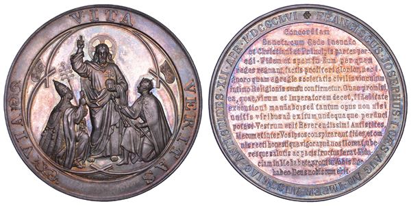 STATO PONTIFICIO. PIO IX (Giovanni Maria Mastai Ferretti), 1846-1878. Medaglia in argento 1856/(A.X). Messaggio di Francesco Giuseppe ai sacerdoti dell'impero austriaco.