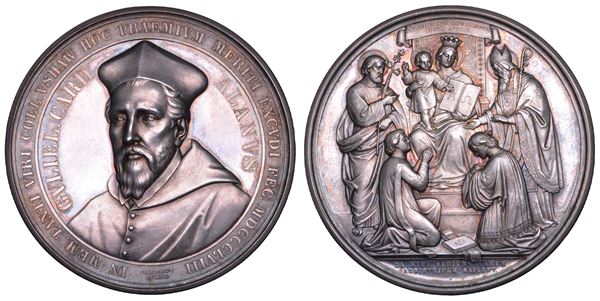 STATO PONTIFICIO. PIO IX (Giovanni Maria Mastai Ferretti), 1846-1878: durante il suo Pontificato. Medaglia premio in argento 1858. Seminario Ushaw College, (precedentemente St. Cuthbert's College).