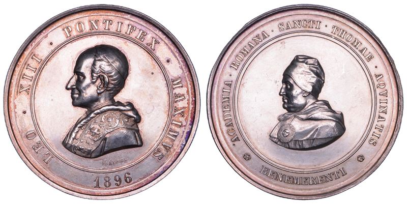 ROMA. LEONE XIII (Vincenzo Gioacchino Luigi Pecci), 1878-1903. Medaglia in argento 1896. Merito dell'Accademia Romana di San Tommaso d'Aquino.  - Asta Numismatica - Cambi Casa d'Aste