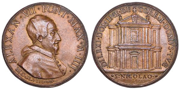 STATO PONTIFICIO. ALESSANDRO VII (Fabio Chigi), 1655-1667. Medaglia in bronzo 1658/A. IIII. Fondazione della chiesa di San Tommaso di Villanova.